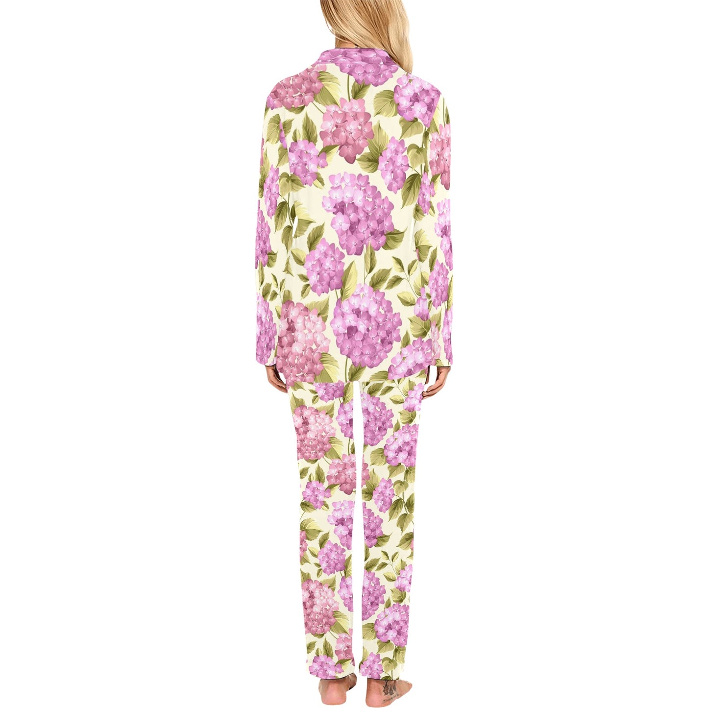 Hydrangea Pattern Print Design HD05 Women's Long Pajama Set