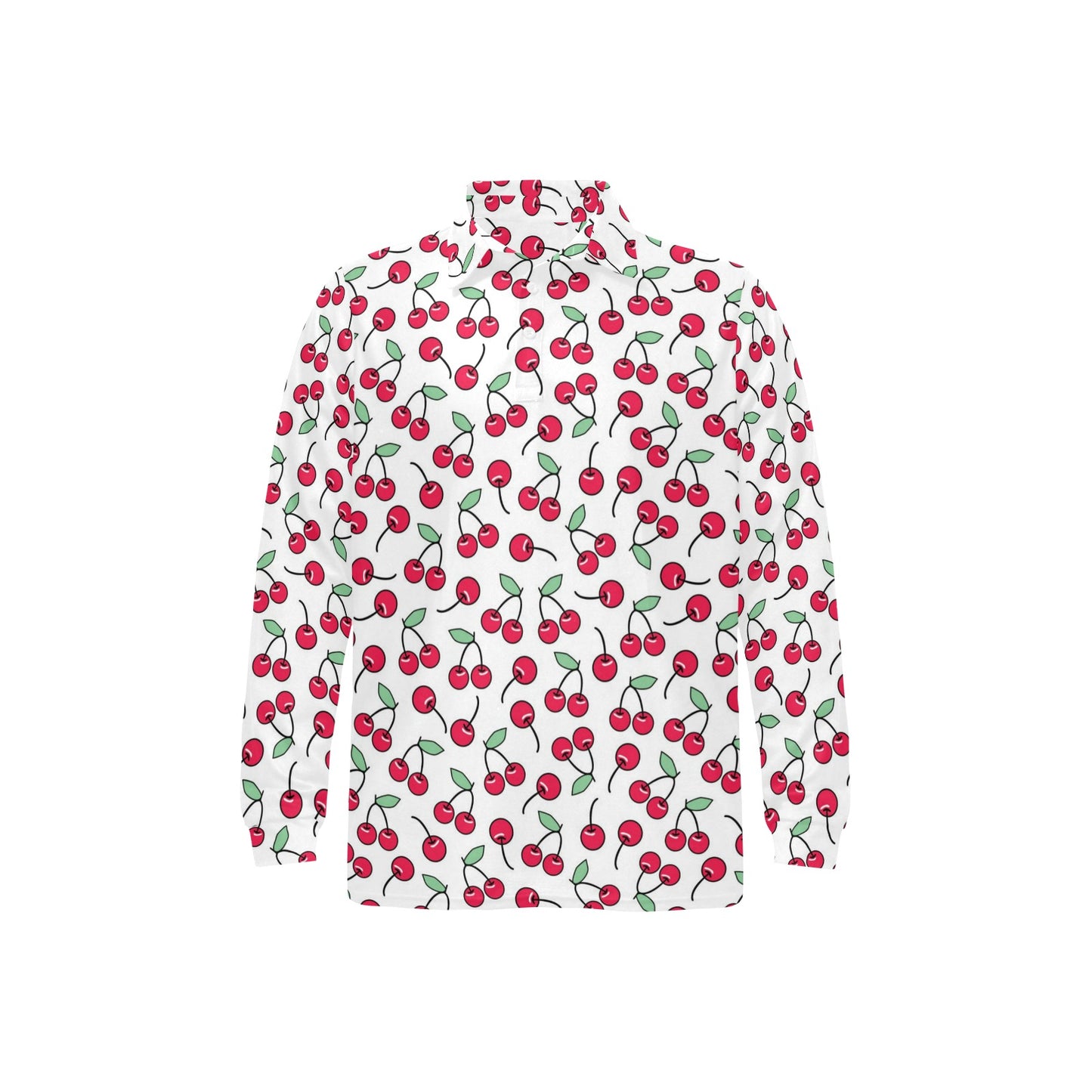 Cherry Pattern Print Design 03 Long Sleeve Polo Shirt For Men's