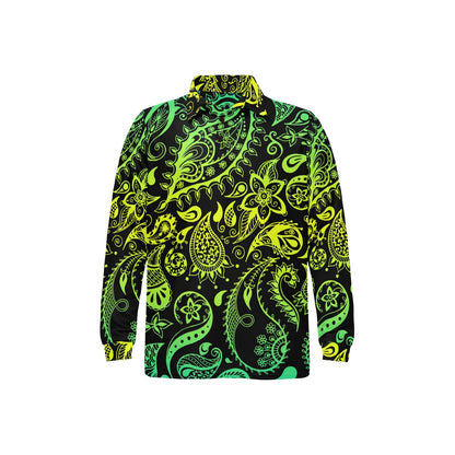 Paisley Green Design Print Long Sleeve Polo Shirt For Men's