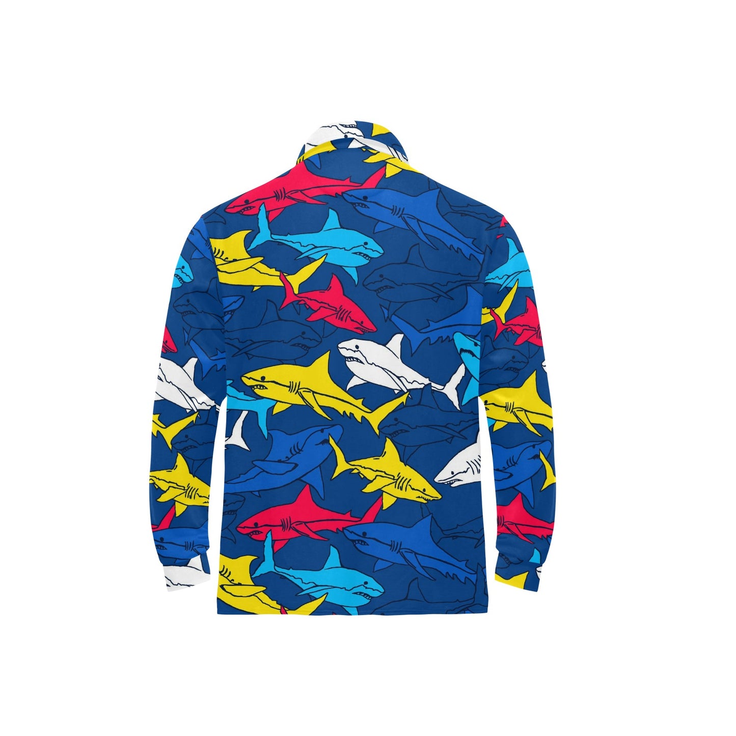 Shark Color Pattern Long Sleeve Polo Shirt For Men's