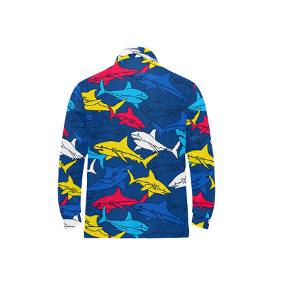 Shark Color Pattern Long Sleeve Polo Shirt For Men's