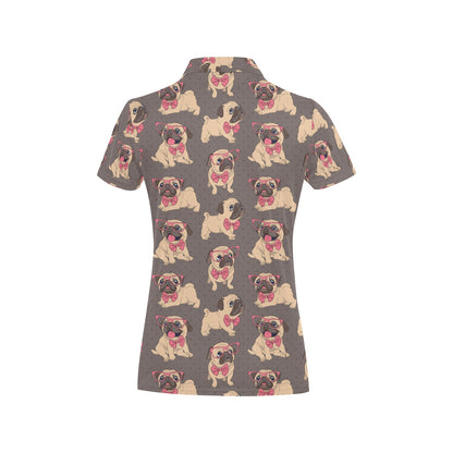 Pug Pattern Print Design A05 Women's Polo Shirt