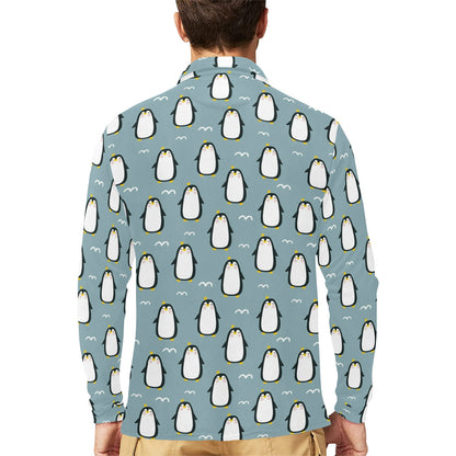 Penguin Pattern Print Design A02 Long Sleeve Polo Shirt For Men's