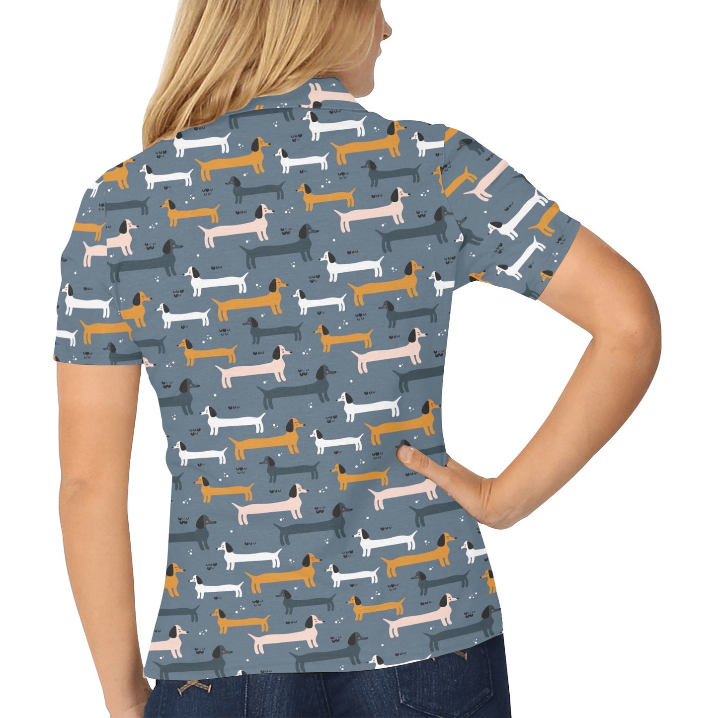 Dachshund Pattern Print Design 012 Women's Polo Shirt