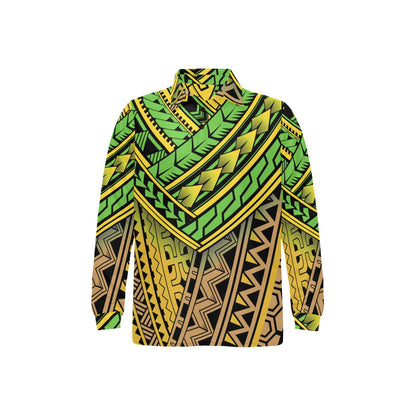 Polynesian Tribal Color Long Sleeve Polo Shirt For Men's
