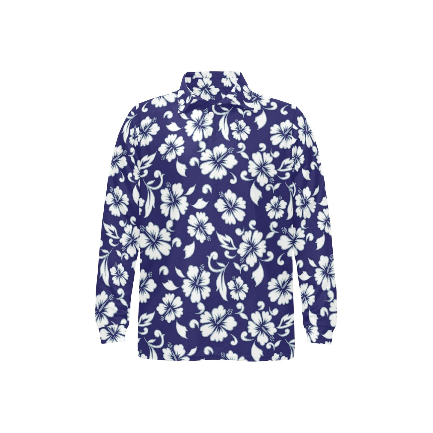 Hibiscus Pattern Print Design HB010 Long Sleeve Polo Shirt For Men's