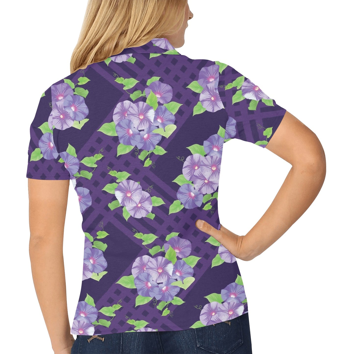 Morning Glory Pattern Print Design MG03 Women's Polo Shirt