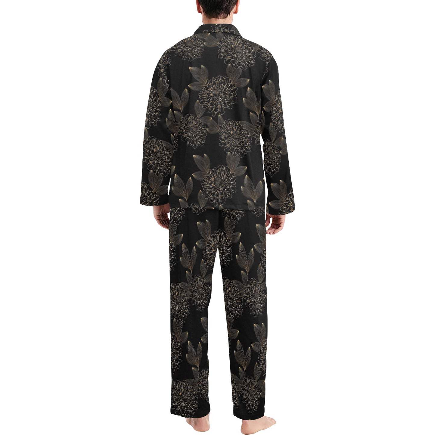 Dahlia Pattern Print Design DH04 Men's Long Pajama Set
