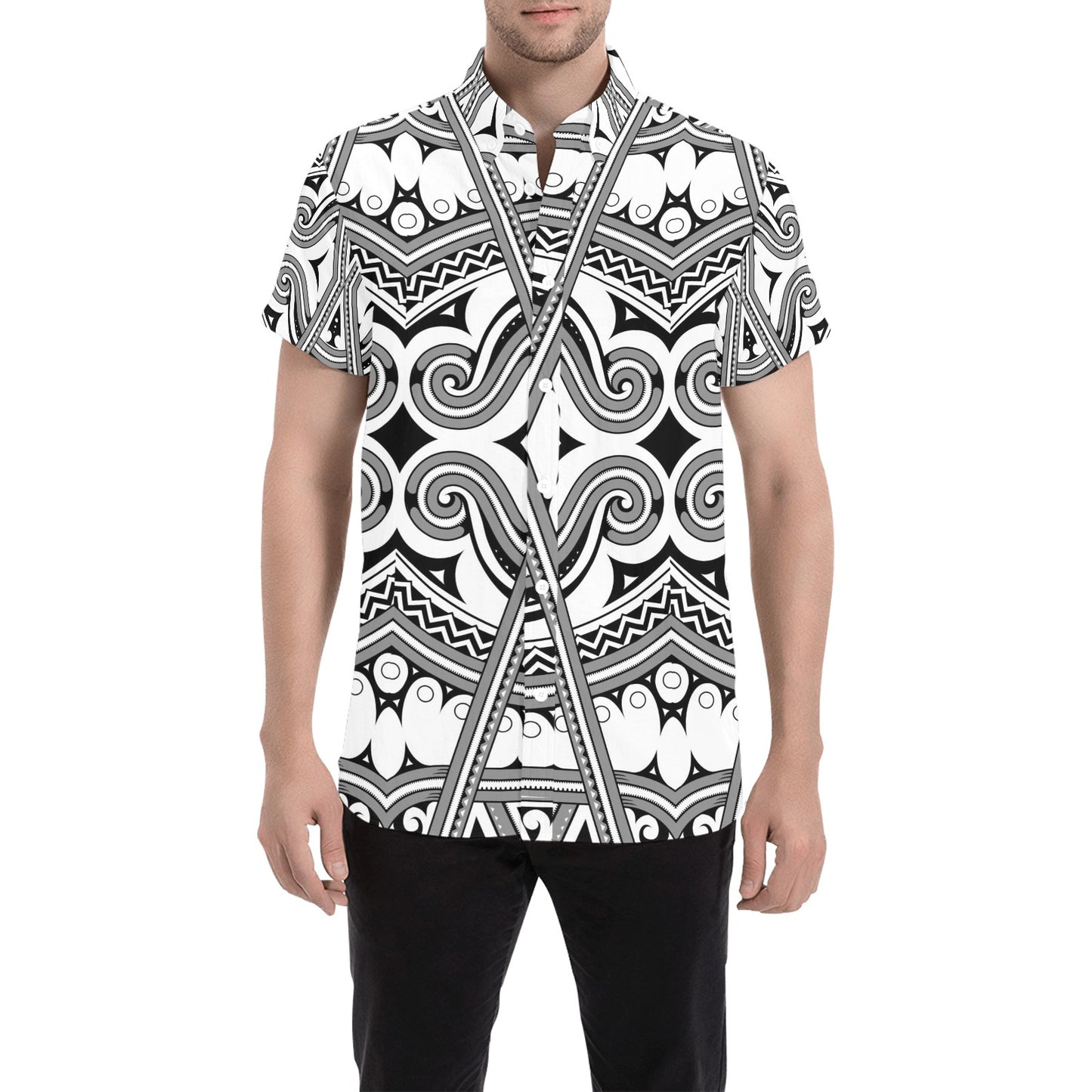 Samoan Pattern Print Design LKS302 Men Short Sleeve Button Up Shirt