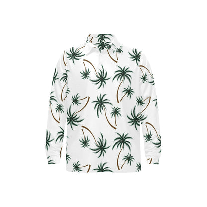 Palm Tree Pattern Print Design PT07 Long Sleeve Polo Shirt For Men's