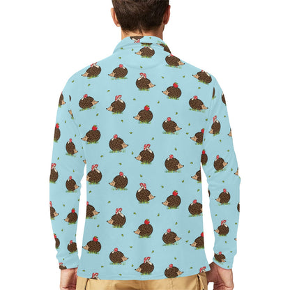 Hedgehog Print Design LKS402 Long Sleeve Polo Shirt For Men's