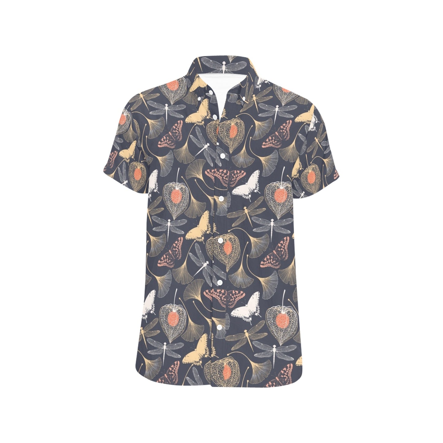 Dragonfly Print Design LKS404 Men Short Sleeve Button Up Shirt