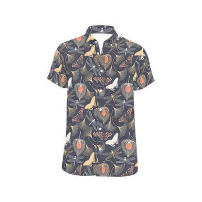 Dragonfly Print Design LKS404 Men Short Sleeve Button Up Shirt