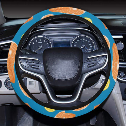 Salmon Steak With Lemon Print Design LKS308 Steering Wheel Cover with Elastic Edge