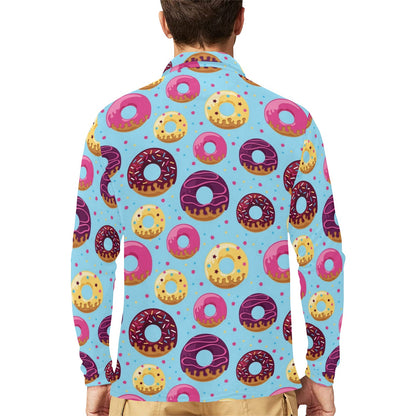 Donut Pattern Print Design DN07 Long Sleeve Polo Shirt For Men's