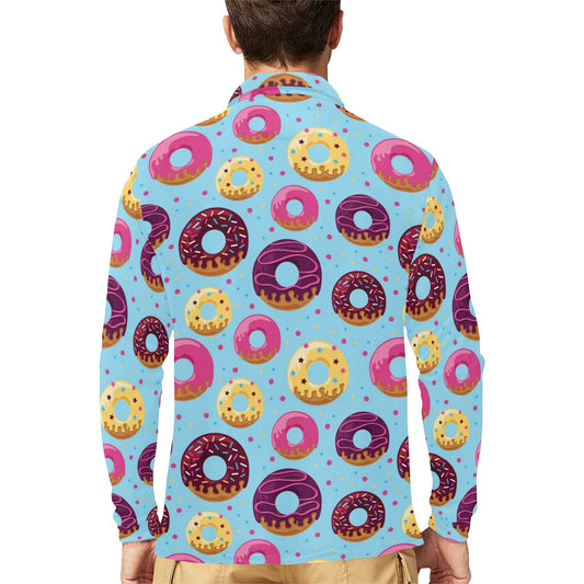 Donut Pattern Print Design DN07 Long Sleeve Polo Shirt For Men's