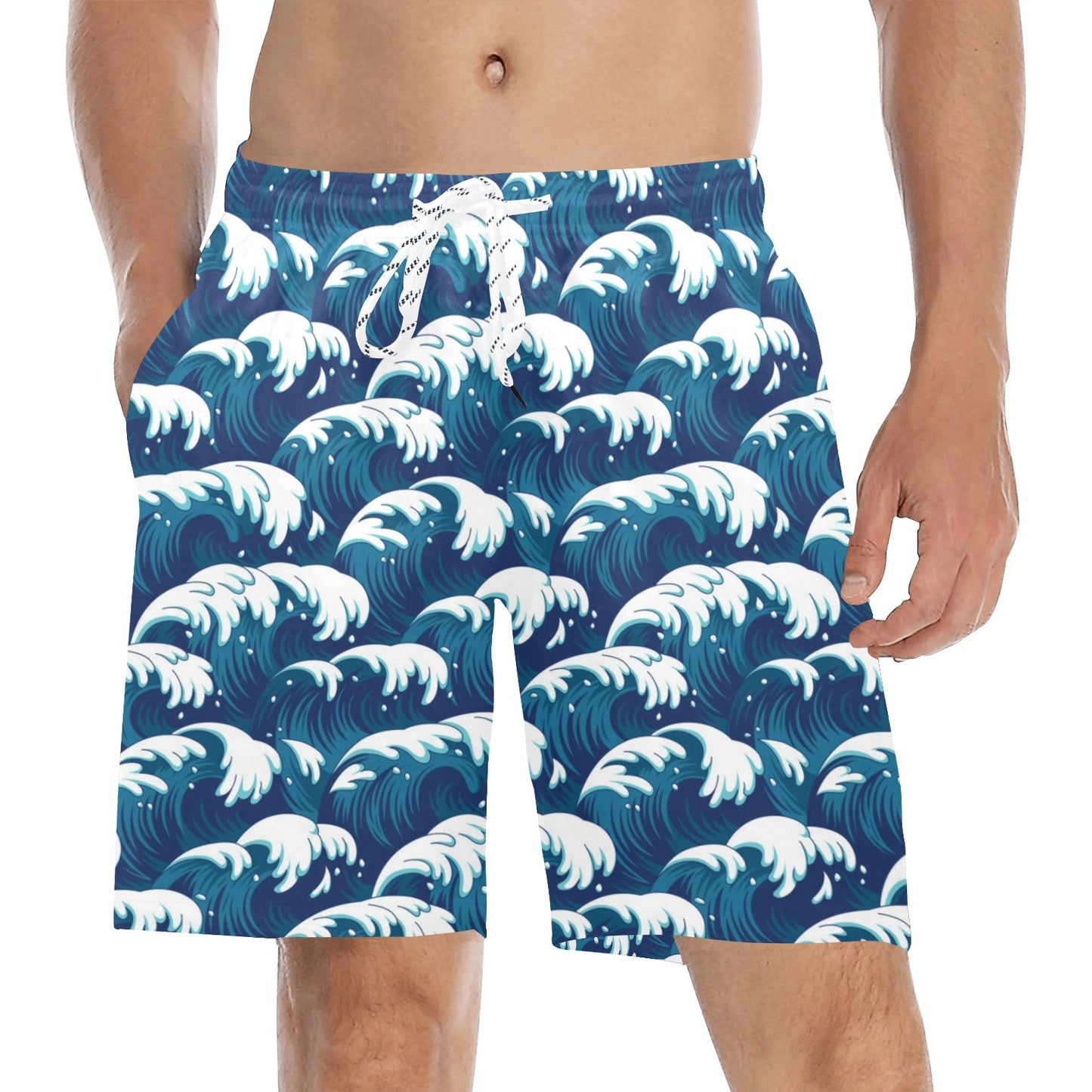 Ocean Wave Pattern Print Men's Swim Trunks Beach Shorts