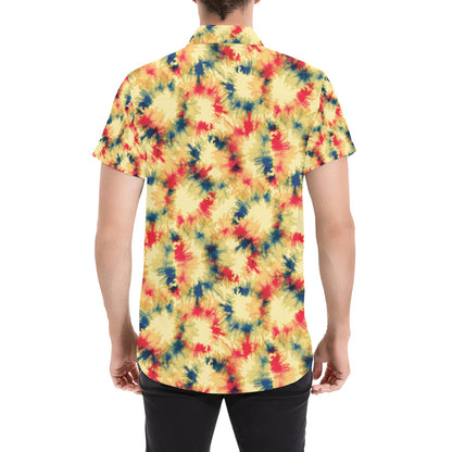 Tie Dye Print Design LKS302 Men Short Sleeve Button Up Shirt