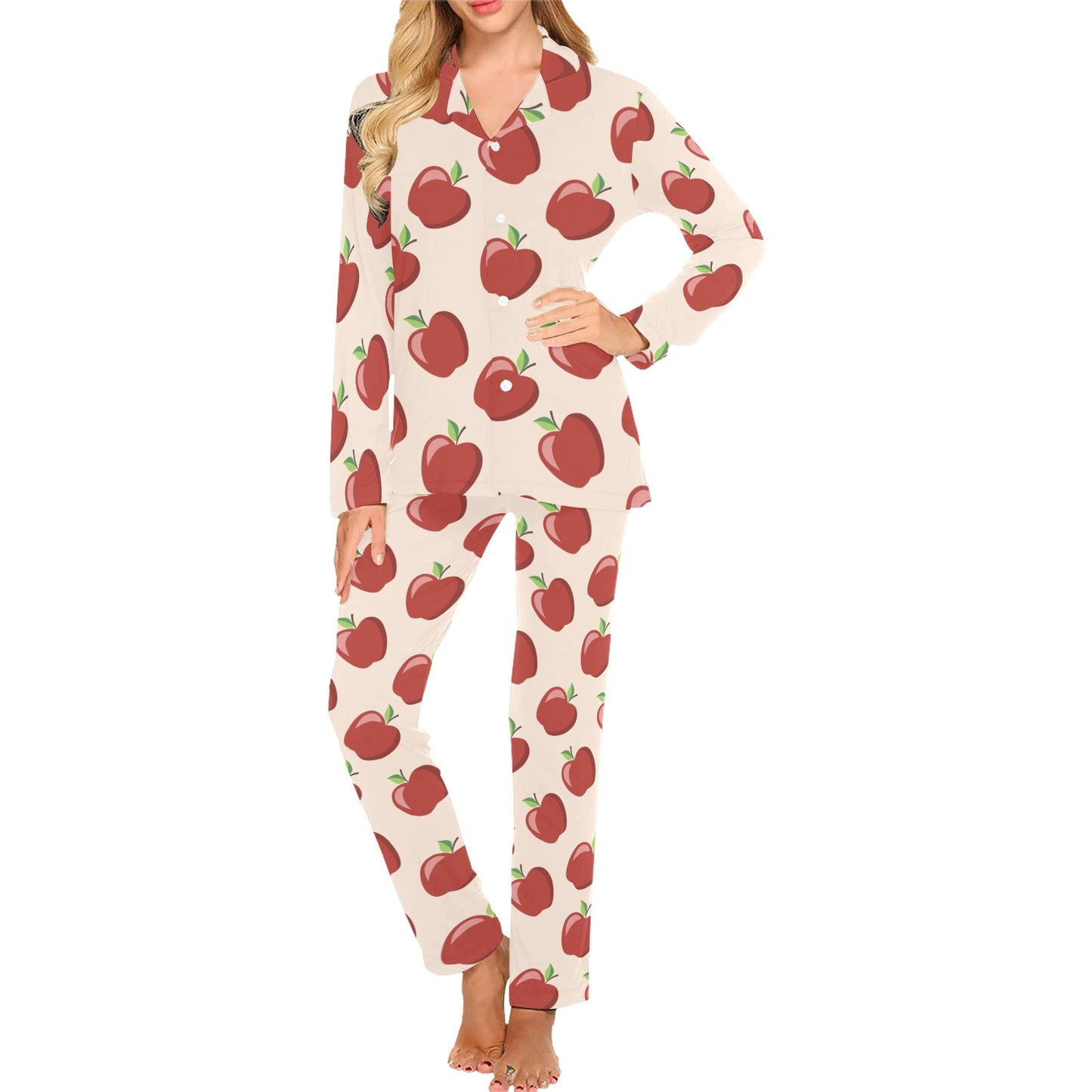 Apple Pattern Print Design AP01 Women's Long Pajama Set