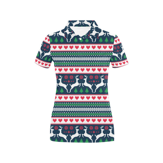 Reindeer Pattern Print Design 03 Women's Polo Shirt