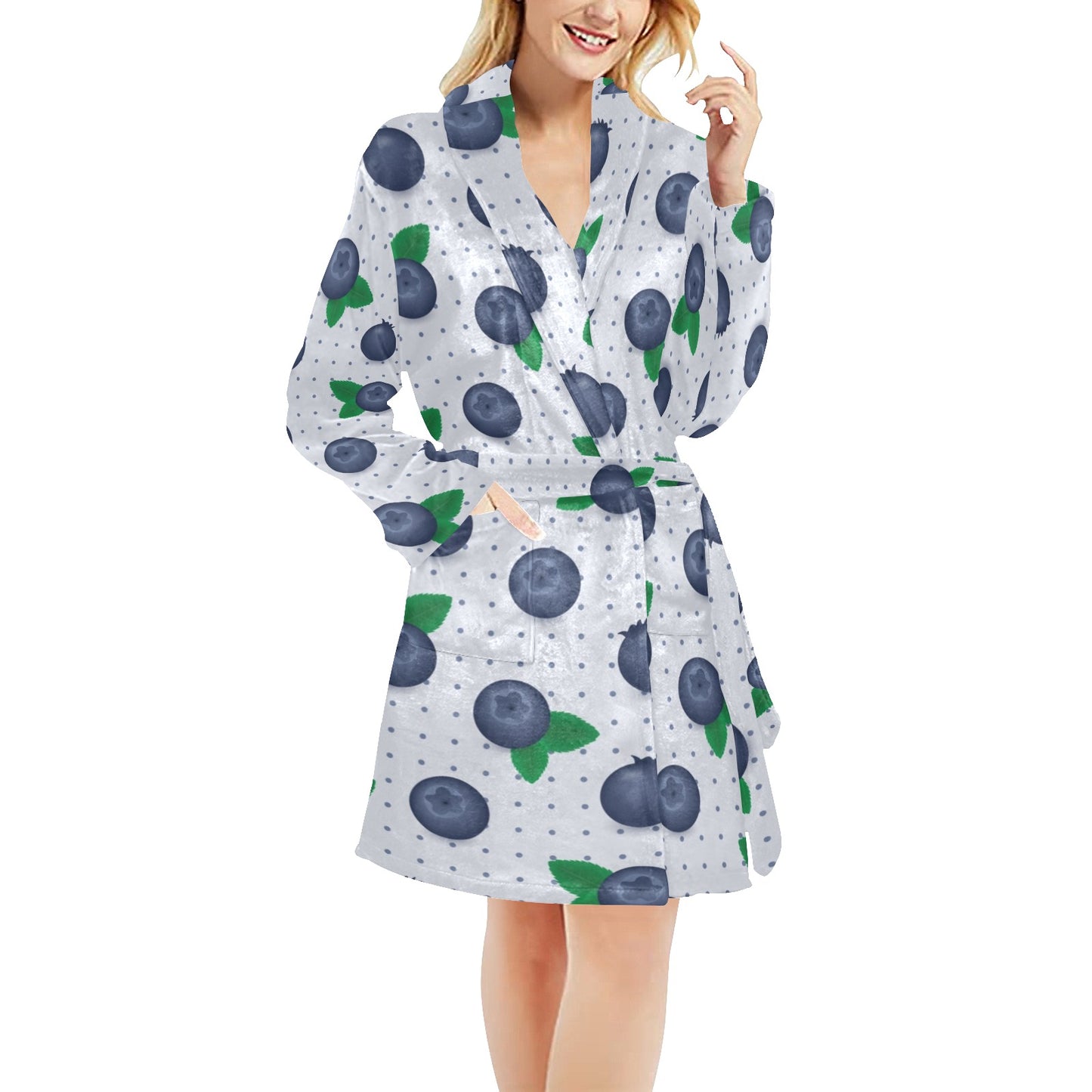 Blueberry Pattern Print Design BB02 Women's Fleece Robe