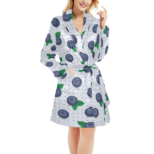 Blueberry Pattern Print Design BB02 Women's Fleece Robe