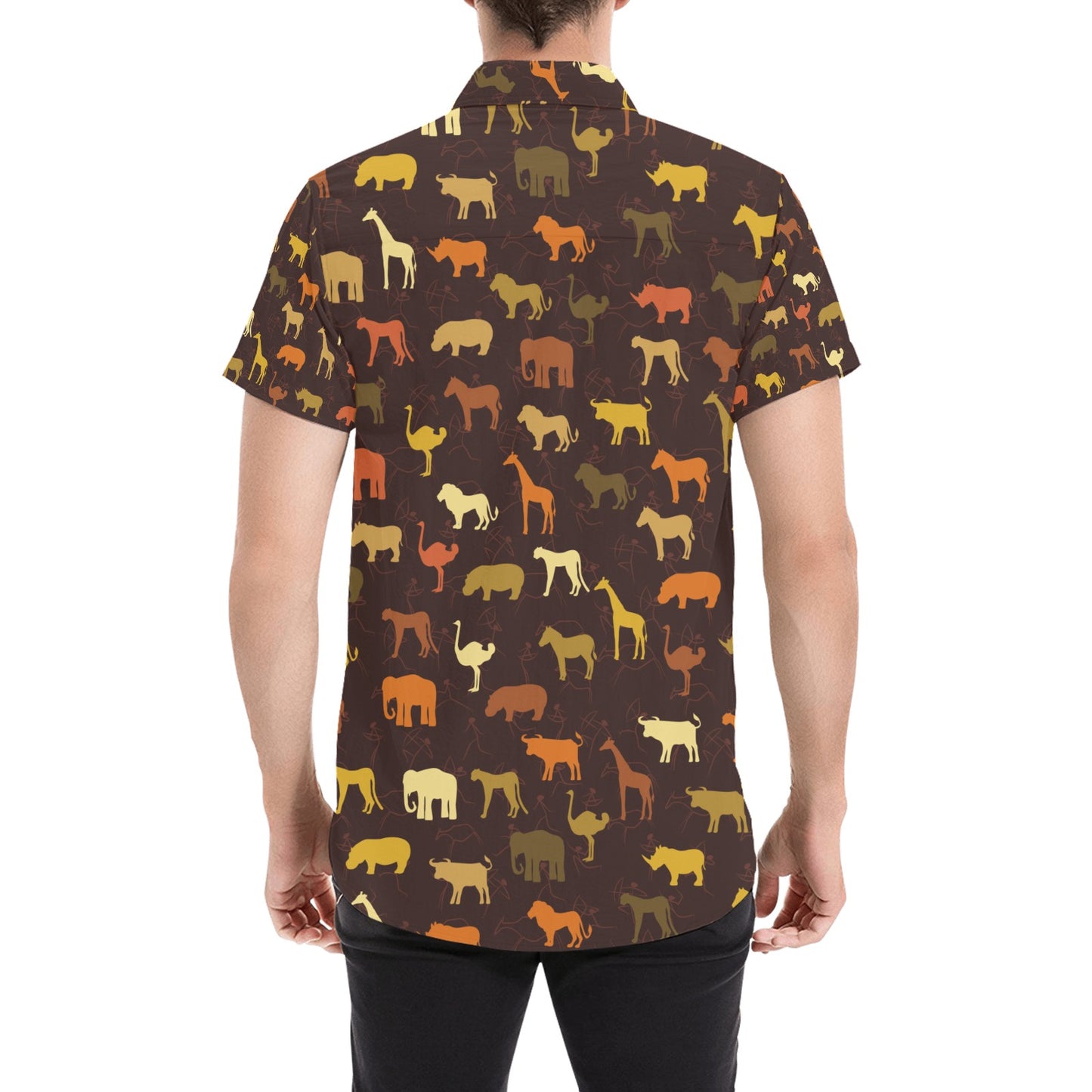 Safari Animal Print Design LKS301 Men Short Sleeve Button Up Shirt