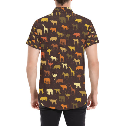 Safari Animal Print Design LKS301 Men Short Sleeve Button Up Shirt