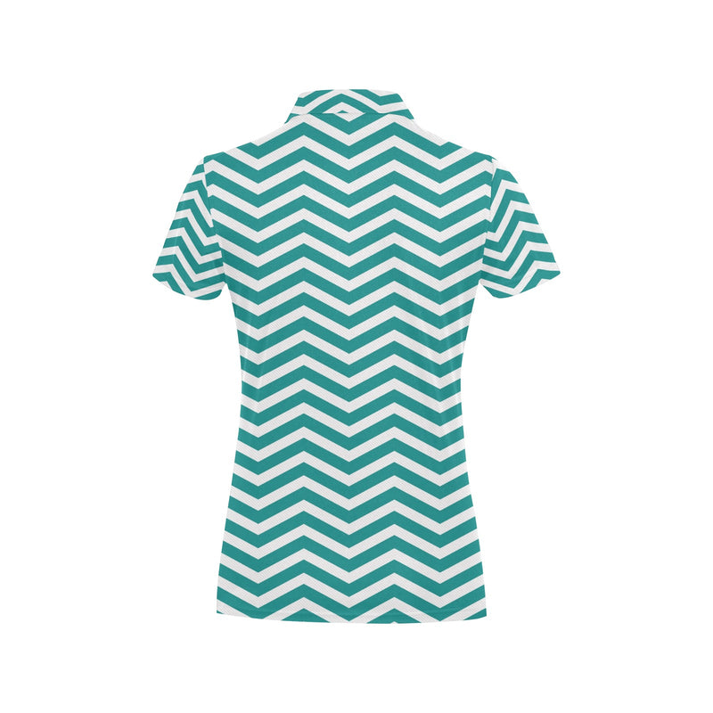 Chevron Teal Pattern Print Design 02 Women's Polo Shirt