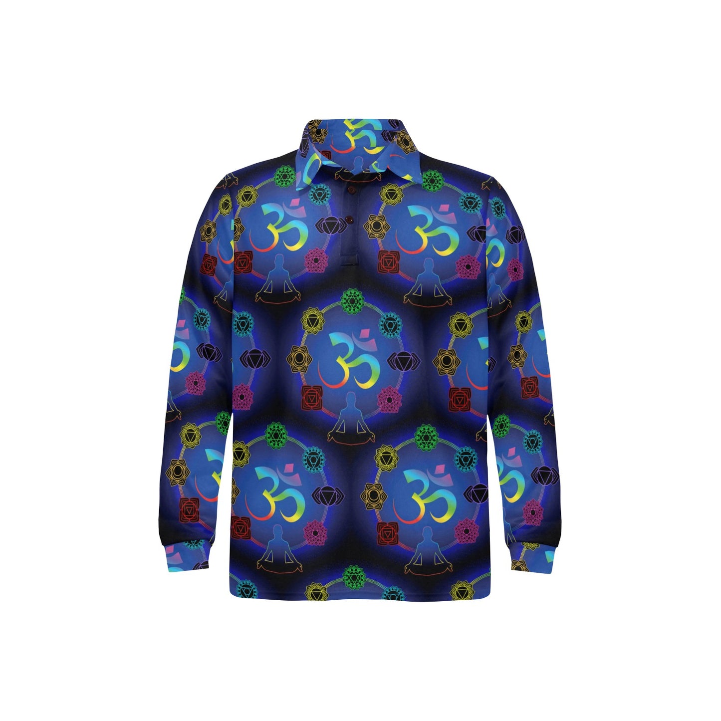 Chakra Zen Yoga OM Long Sleeve Polo Shirt For Men's