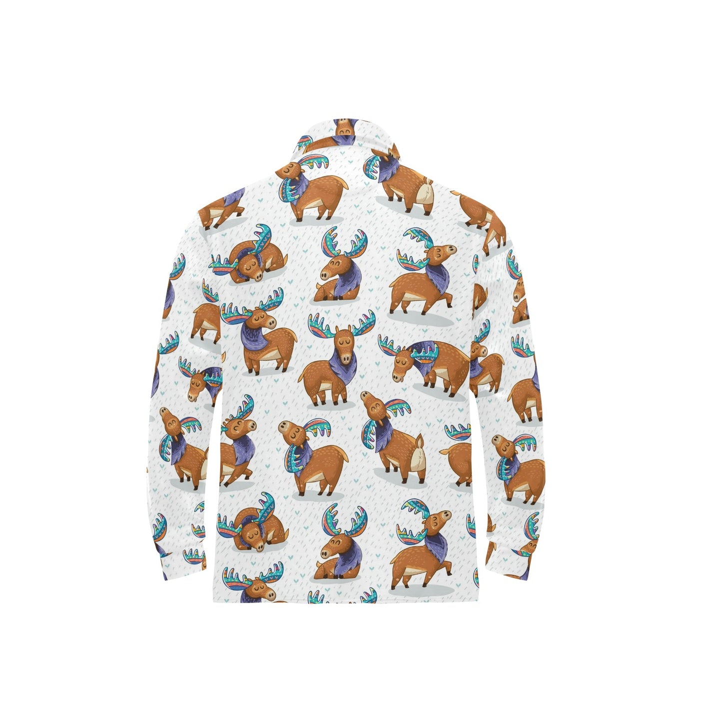 Moose Cute Pattern Print Design 01 Long Sleeve Polo Shirt For Men's