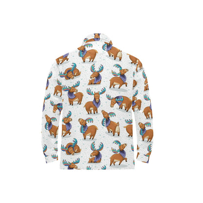 Moose Cute Pattern Print Design 01 Long Sleeve Polo Shirt For Men's