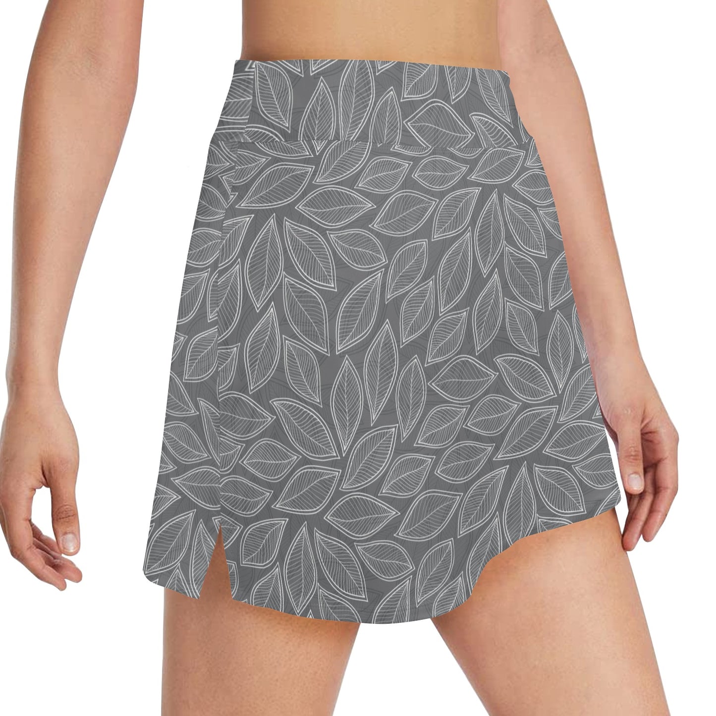 Elm Leave Grey Print Pattern 17" Golf & Pickleball Skort with Pockets