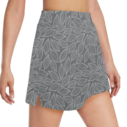 Elm Leave Grey Print Pattern 17" Golf & Pickleball Skort with Pockets