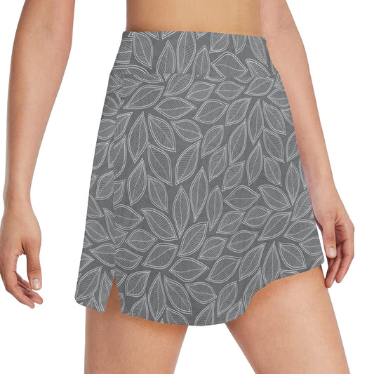 Elm Leave Grey Print Pattern 17" Golf & Pickleball Skort with Pockets