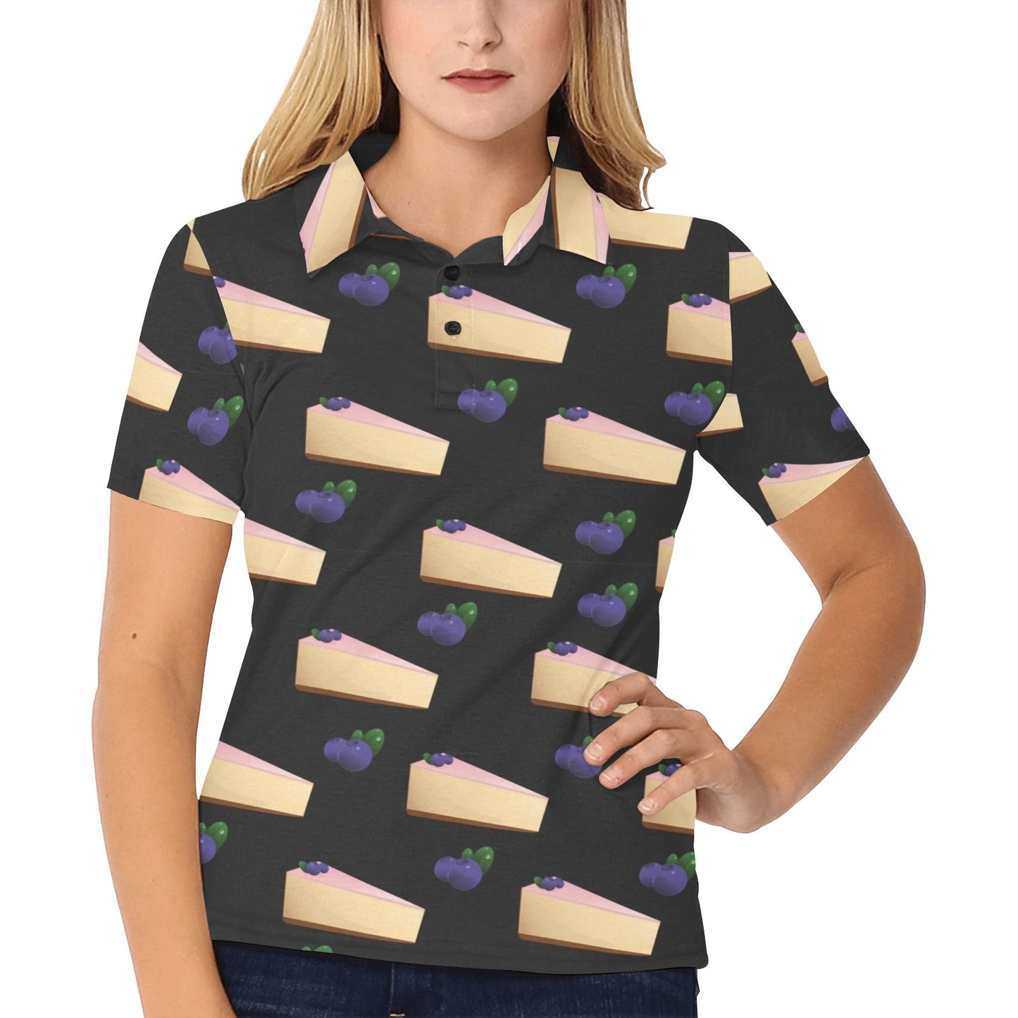 Cheesecake blueberry Pattern Print Design CK01 Women's Polo Shirt