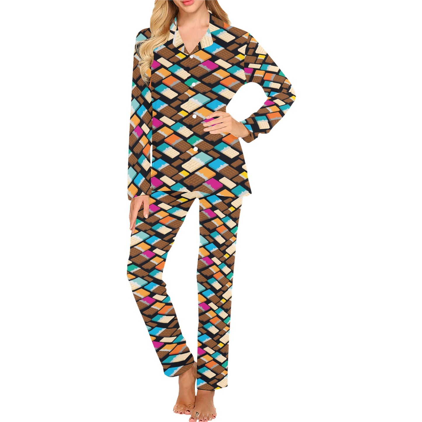 Chocolate Pattern Print Design 02 Women's Long Pajama Set