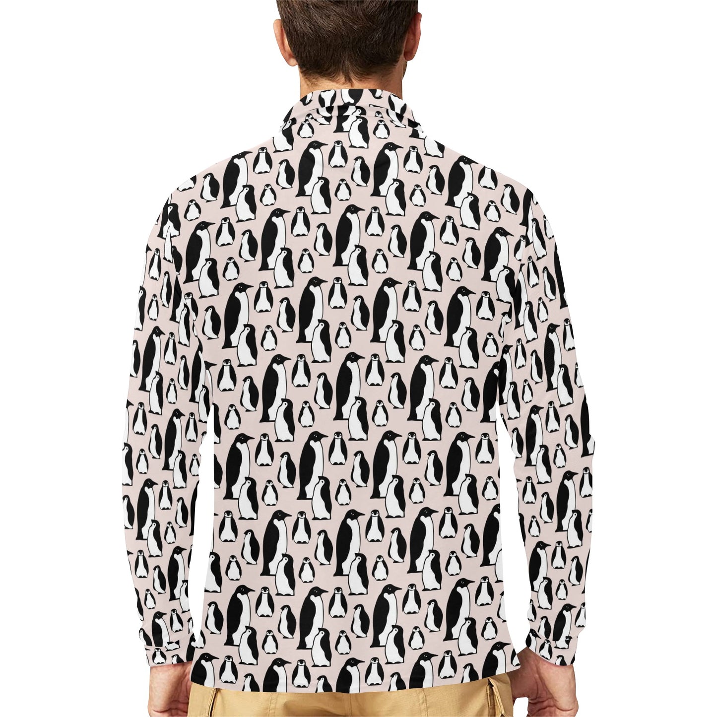 Penguin Themed Long Sleeve Polo Shirt For Men's