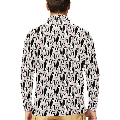 Penguin Themed Long Sleeve Polo Shirt For Men's
