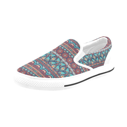 Suzani Print Design LKS302 White Slip Ons Canvas Women's Shoes