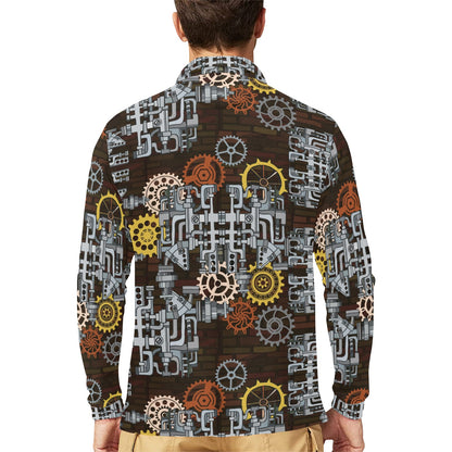 Mechanic Pattern Print Design 04 Long Sleeve Polo Shirt For Men's