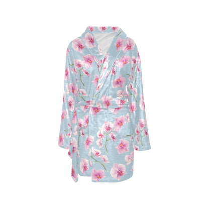 Orchid Pattern Print Design A01 Women's Fleece Robe