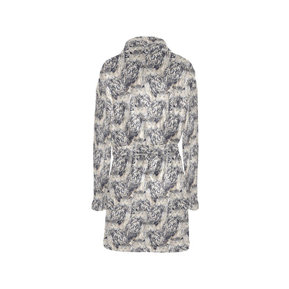 Owl Realistic Themed Design Print Women's Fleece Robe
