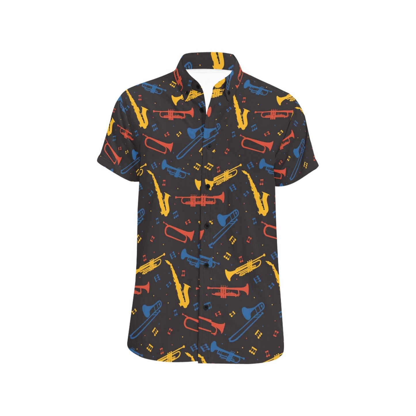 Saxophone Print Design LKS407 Men Short Sleeve Button Up Shirt