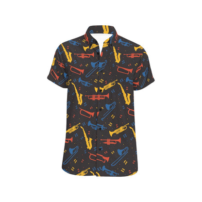 Saxophone Print Design LKS407 Men Short Sleeve Button Up Shirt