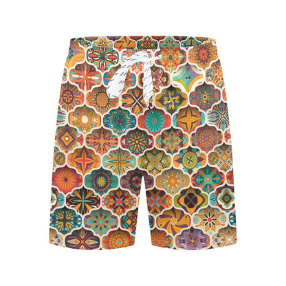 Mandala Mosaic Themed Design Print Men's Swim Trunks Beach Shorts