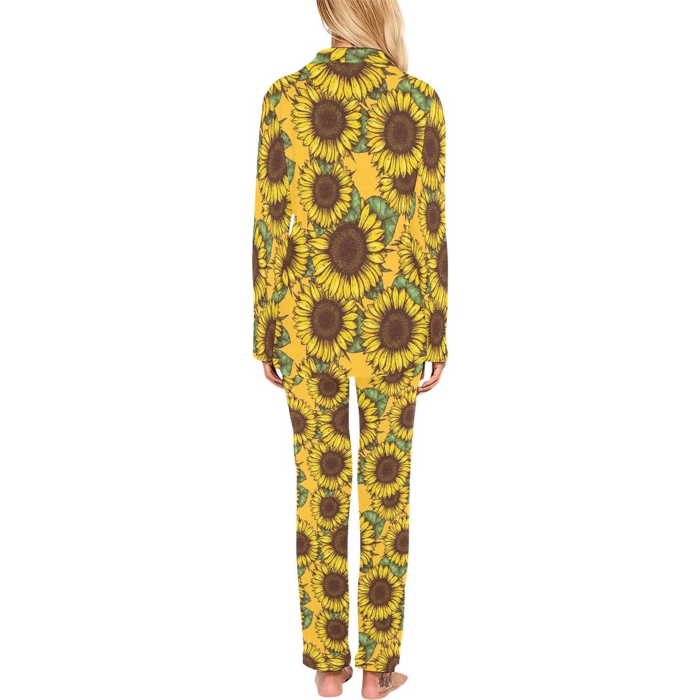 Sunflower Pattern Print Design SF04 Women's Long Pajama Set