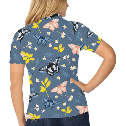 Monarch Butterfly Pattern Print Design 02 Women's Polo Shirt