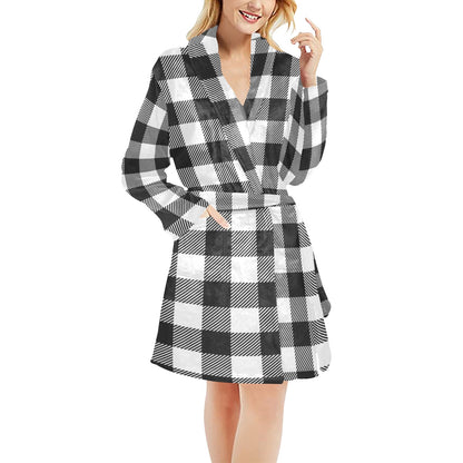 Buffalo check Black white Pattern Print Design 04 Women's Fleece Robe