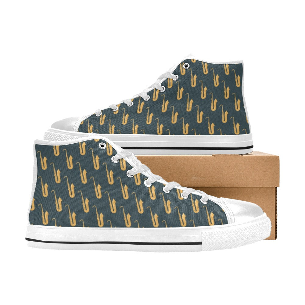 Saxophone Print Design LKS401 Men's High Top Canvas Shoes